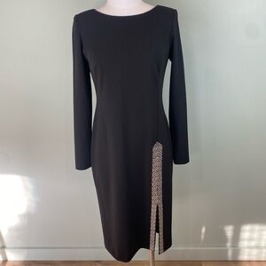 Calvin Klein Black Midi Dress with Silver Detail